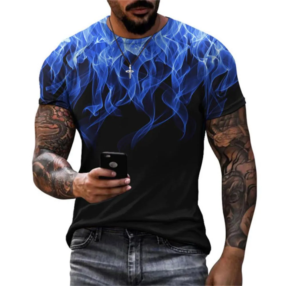 3D Graphic Printed Short Sleeve Shirts Colorful Flame