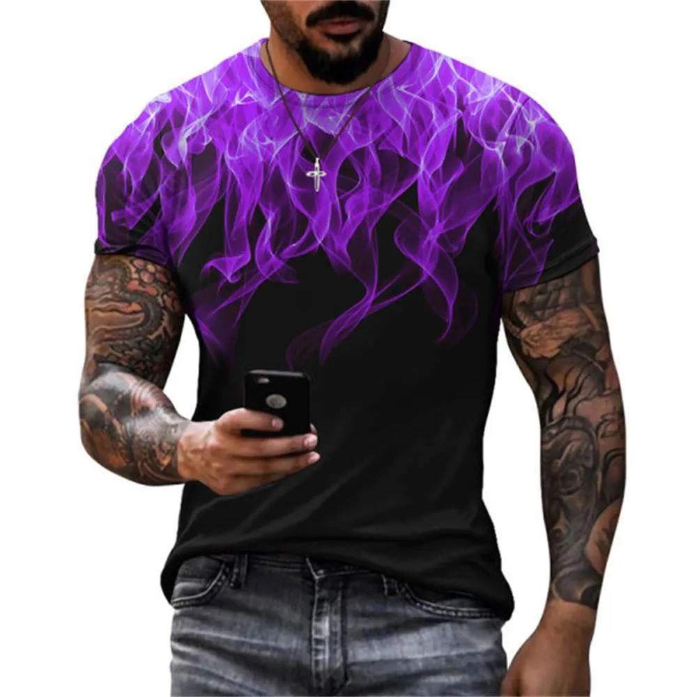 3D Graphic Printed Short Sleeve Shirts Colorful Flame