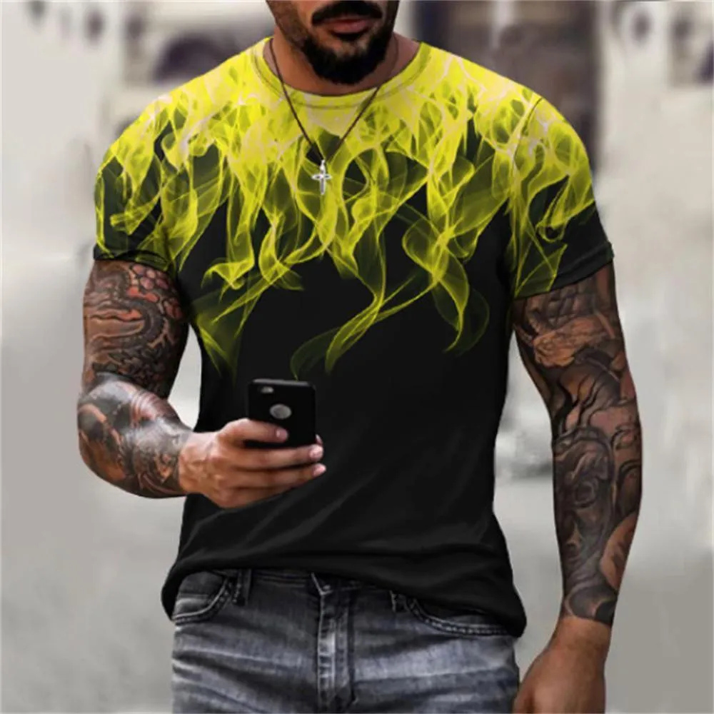 3D Graphic Printed Short Sleeve Shirts Colorful Flame