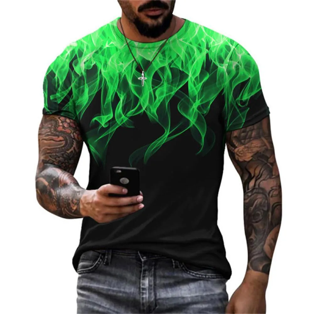 3D Graphic Printed Short Sleeve Shirts Colorful Flame