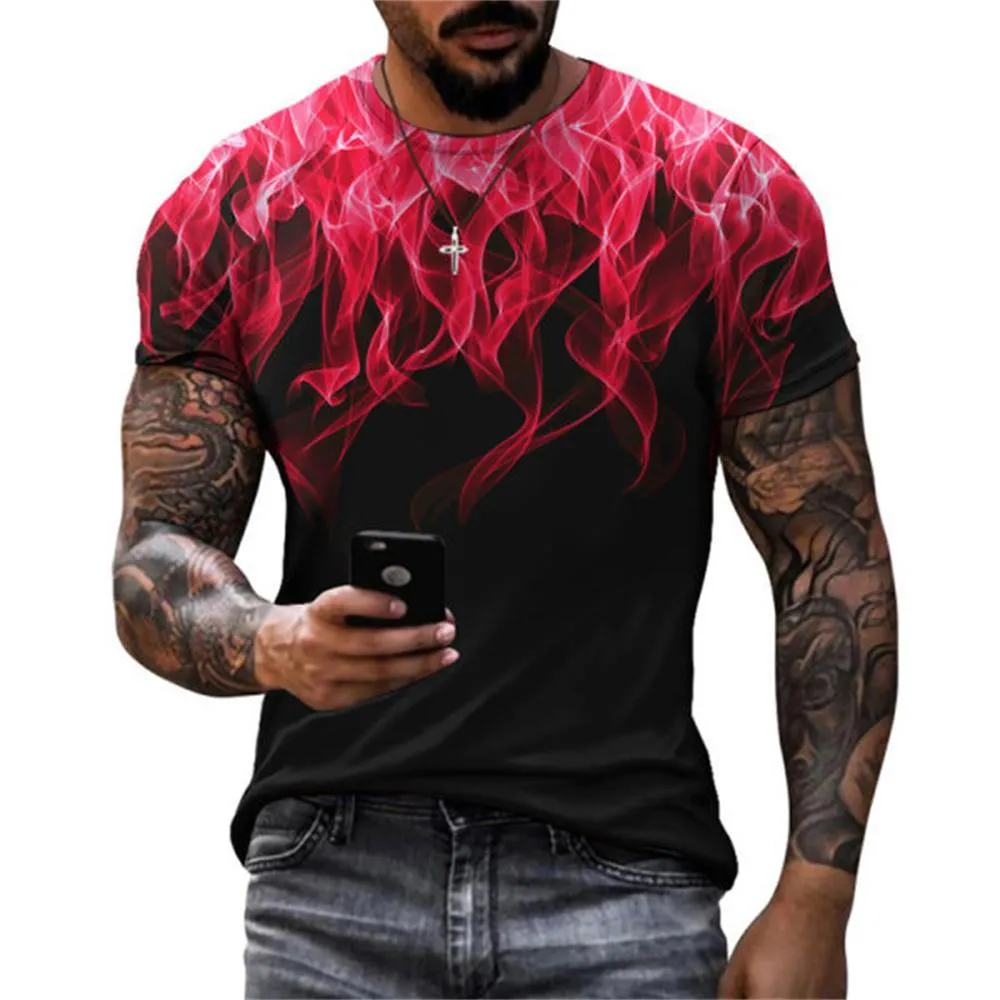 3D Graphic Printed Short Sleeve Shirts Colorful Flame
