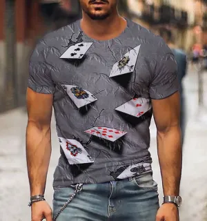 3D Graphic Printed Short Sleeve Shirts Poker Man