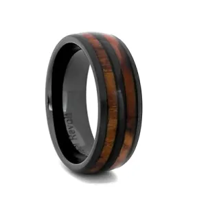 8mm Ceramic Wedding Ring With Genuine Wood from M1 Garand, Size 12 (92305)