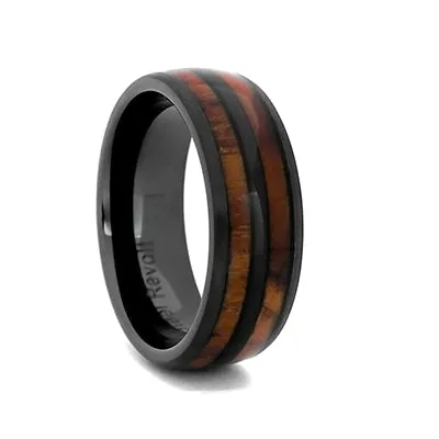 8mm Ceramic Wedding Ring With Genuine Wood from M1 Garand, Size 12 (92305)