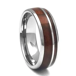 8mm Tungsten Carbide Band With Whiskey Barrel Wood Inlay, Size 11.5 (92311)