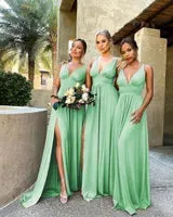 9 Colors Bridesmaid Dresses Women Sister Group Dress Sexy Split V Neck Backless Sleeveless Formal Wedding Evening Party Gowns