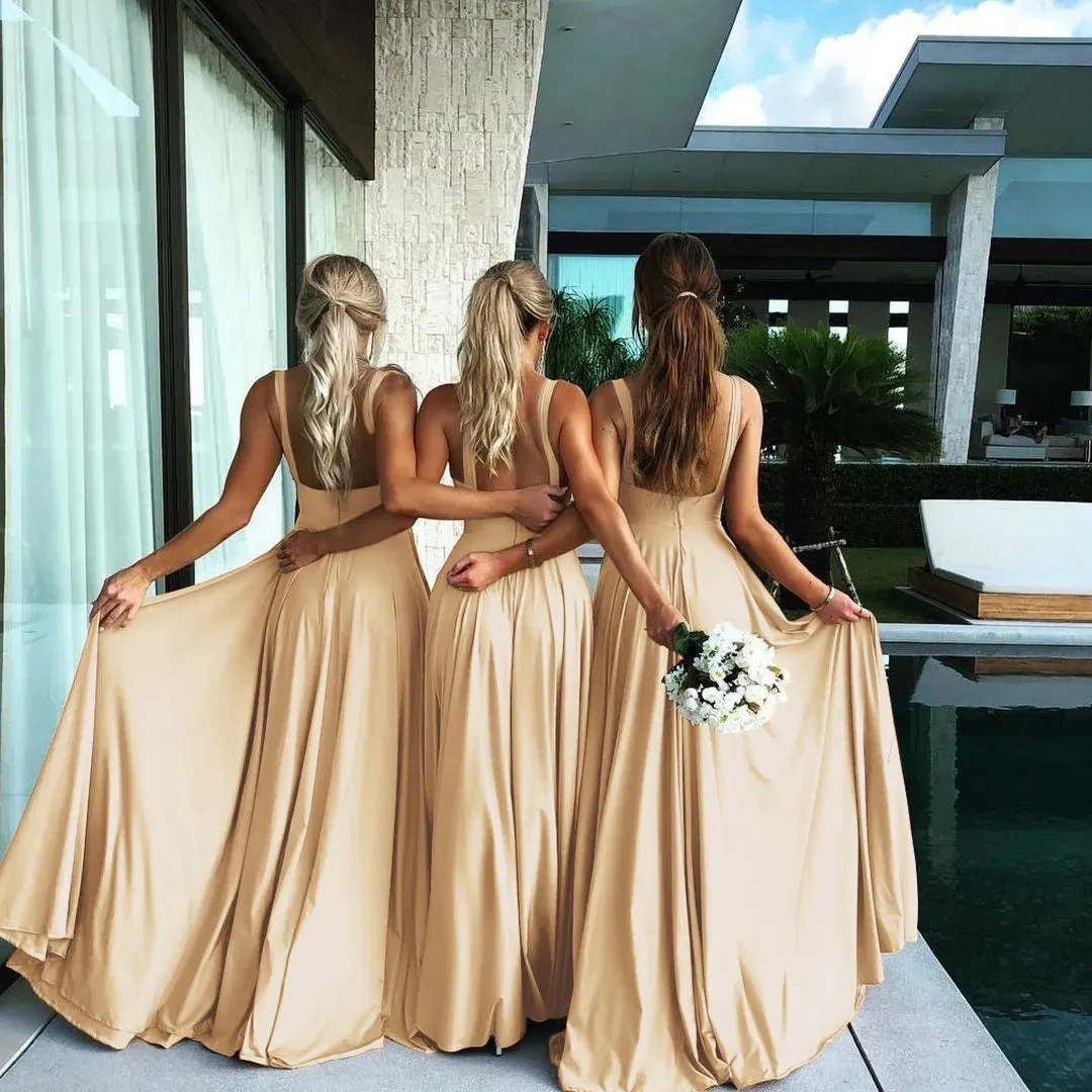 9 Colors Bridesmaid Dresses Women Sister Group Dress Sexy Split V Neck Backless Sleeveless Formal Wedding Evening Party Gowns
