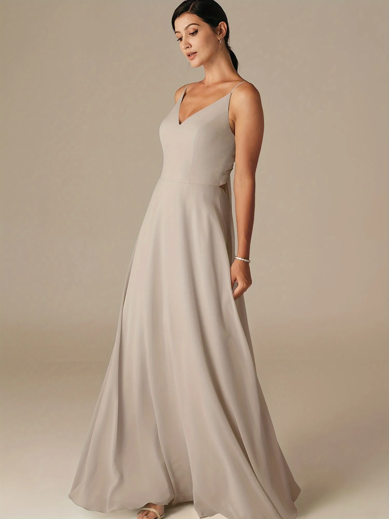 ALICEPUB V-Neck Bridesmaid Dresses For Women Long Chiffon Formal Evening Dress With Drape Decor