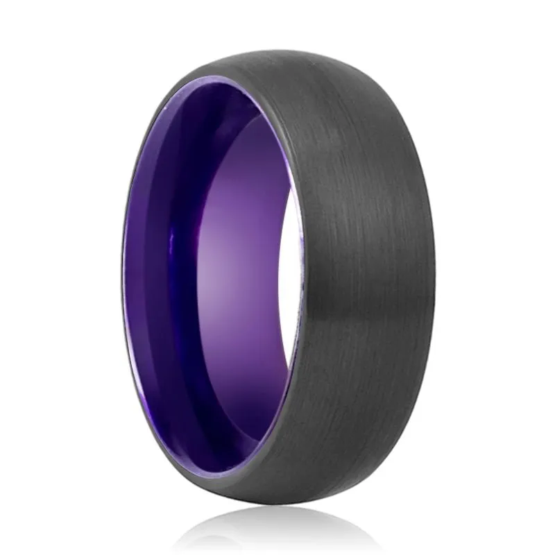 ASTER | Purple Ring, Black Tungsten Ring, Brushed, Domed