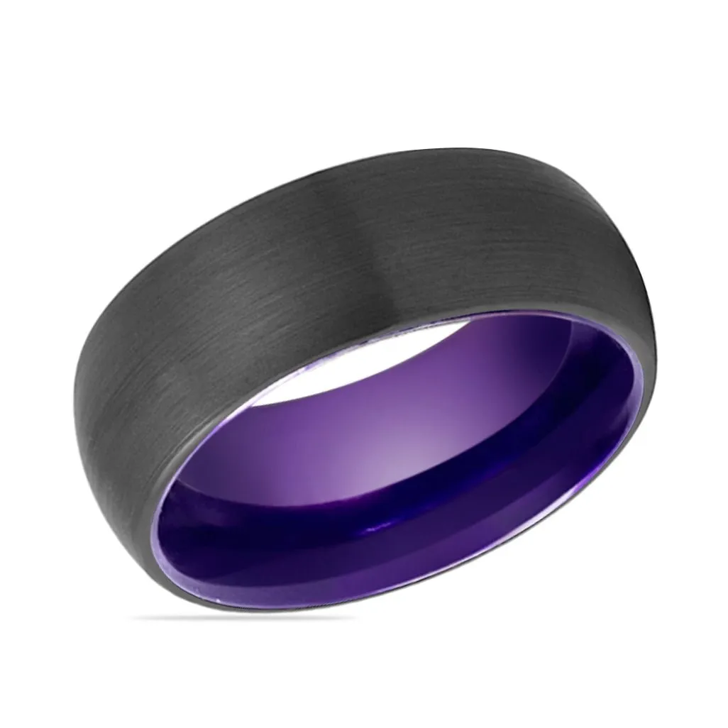 ASTER | Purple Ring, Black Tungsten Ring, Brushed, Domed