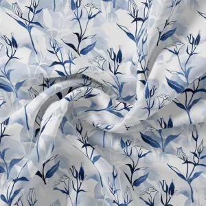 Attractive Blue Bud Water Paint Shadow Digital Printed Fabric
