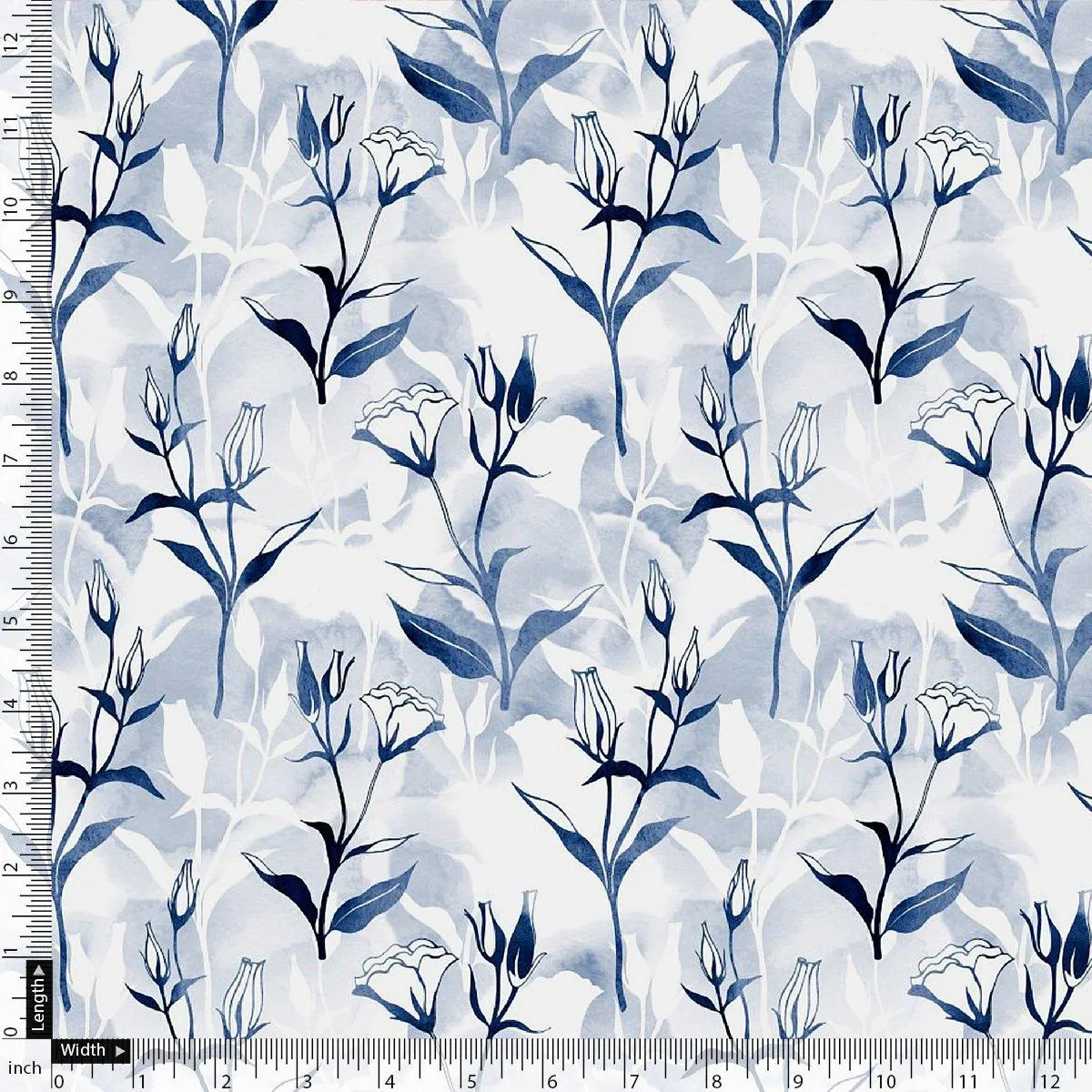 Attractive Blue Bud Water Paint Shadow Digital Printed Fabric