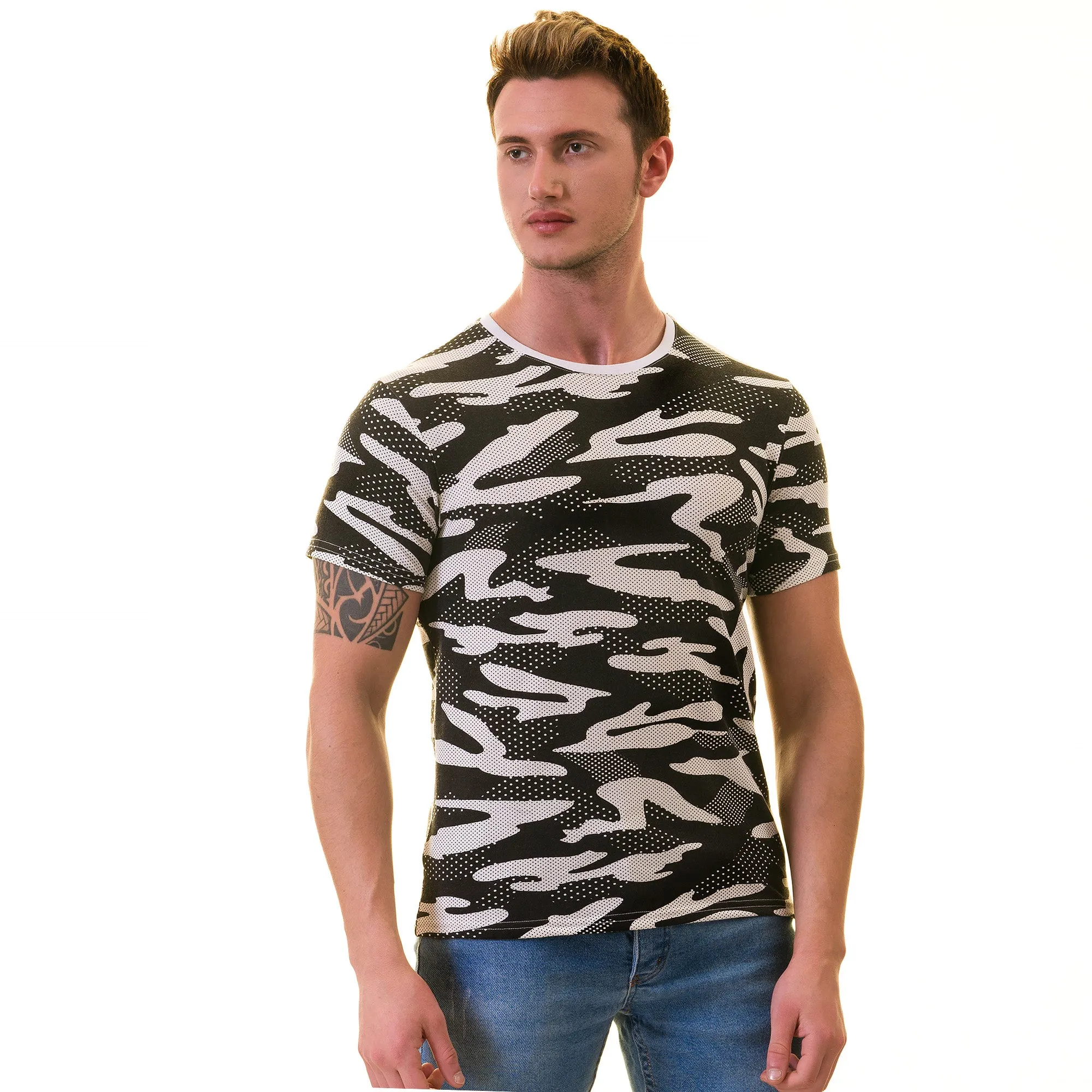 Black Camouflage European Made & Designed Premium Quality T-Shirt -Crew Neck Short Sleeve T-Shirts