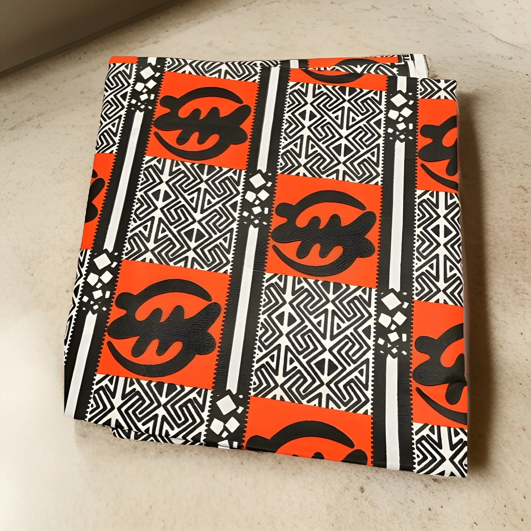 Black/Orange Gye Nyame Print Ankara Wax Print Fabric 6yrds
