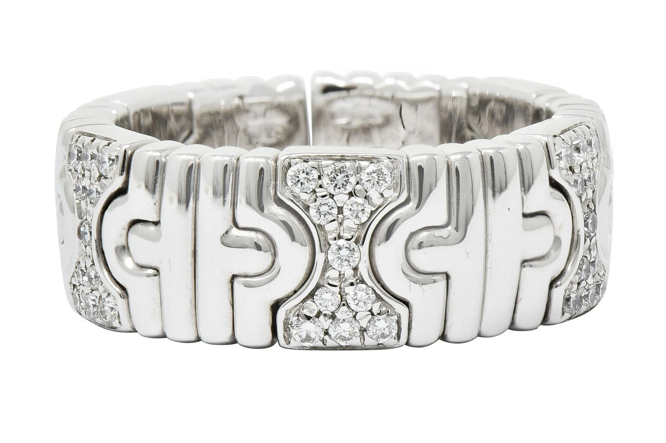 Bulgari Diamond 18 Karat White Gold Parentesi Band Ring Circa 1990
