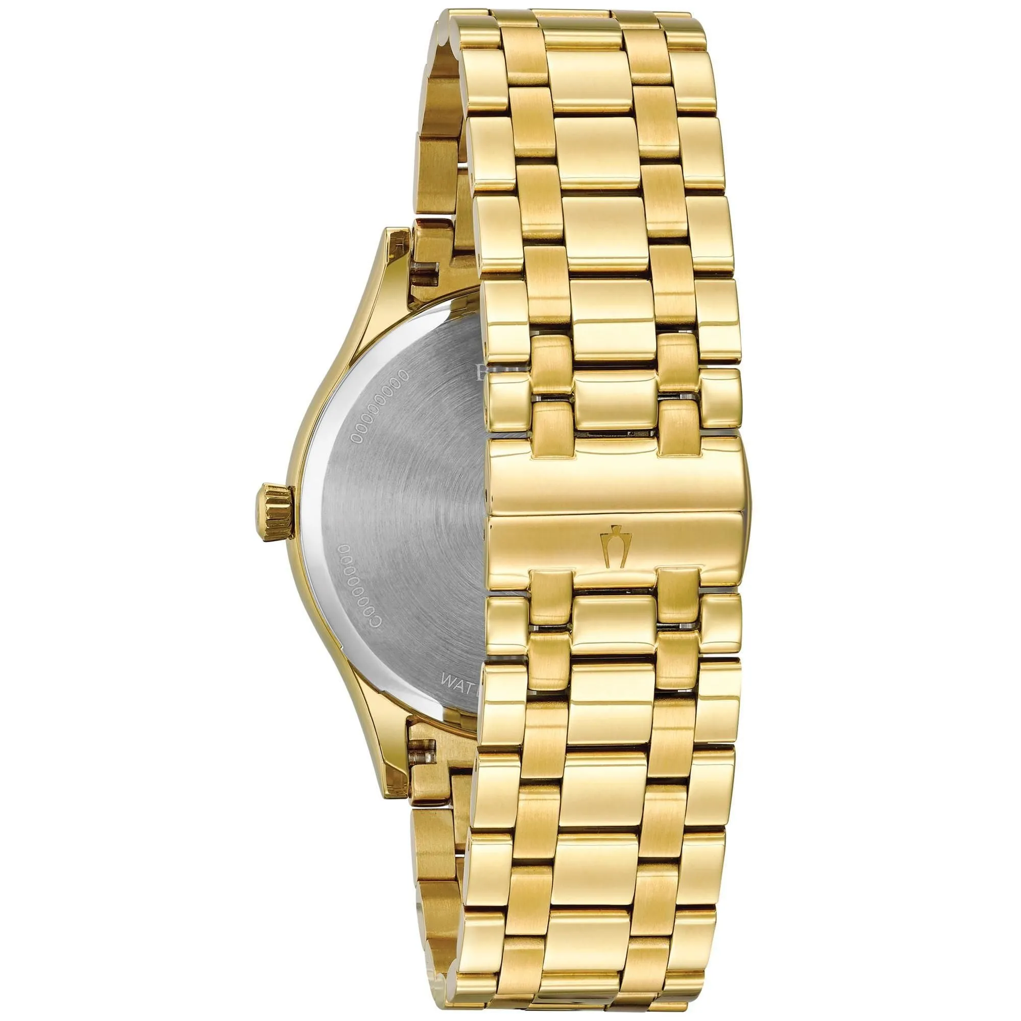 Bulova Men's Diamonds Black Dial Yellow Gold Plated Steel Bracelet Watch 97D108