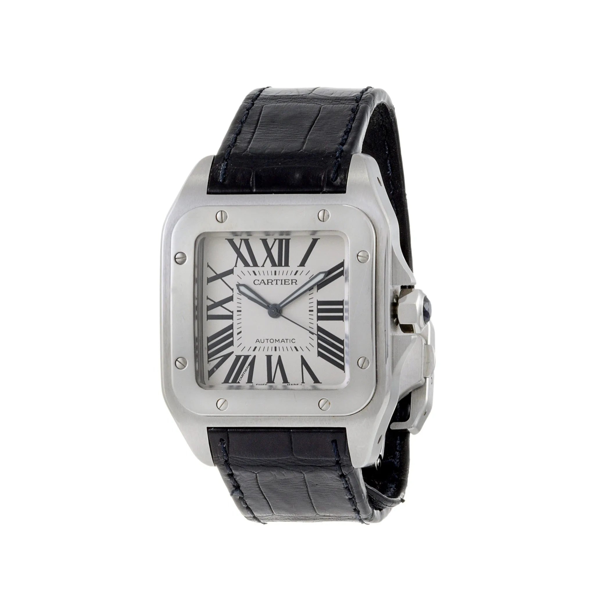 Cartier Santos 100 XL Steel White Roman Dial Automatic Watch W20073X8