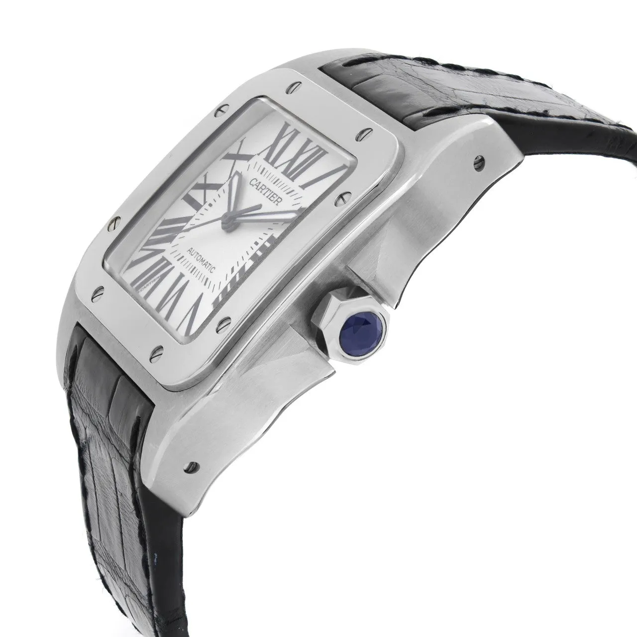 Cartier Santos 100 XL Steel White Roman Dial Automatic Watch W20073X8