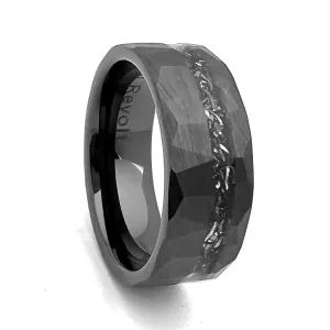 Ceramic 8mm diamond cut ring with crushed meteorite Size 9 (100061)