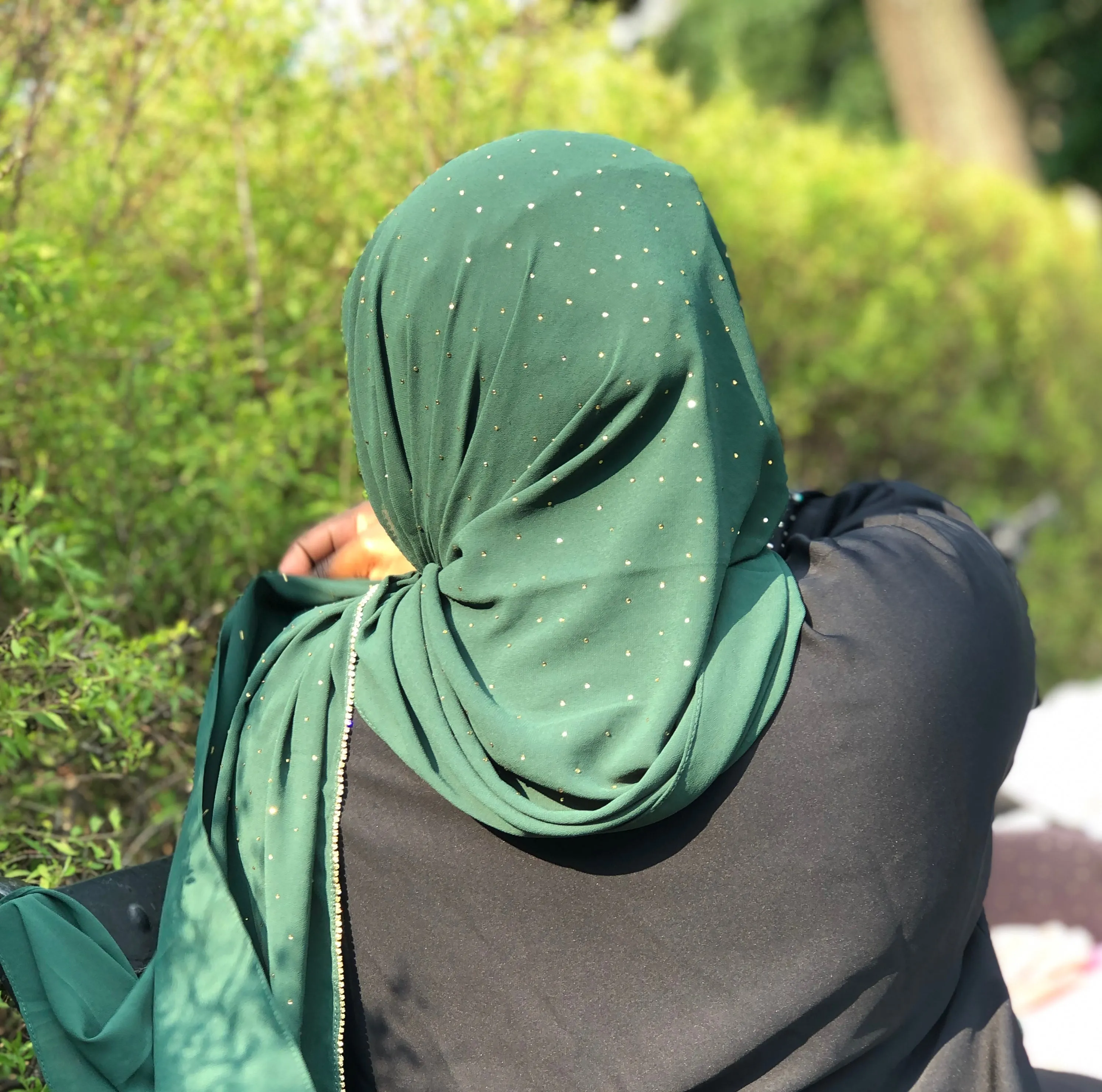 Chiffon with Rhinestone- Dark Green