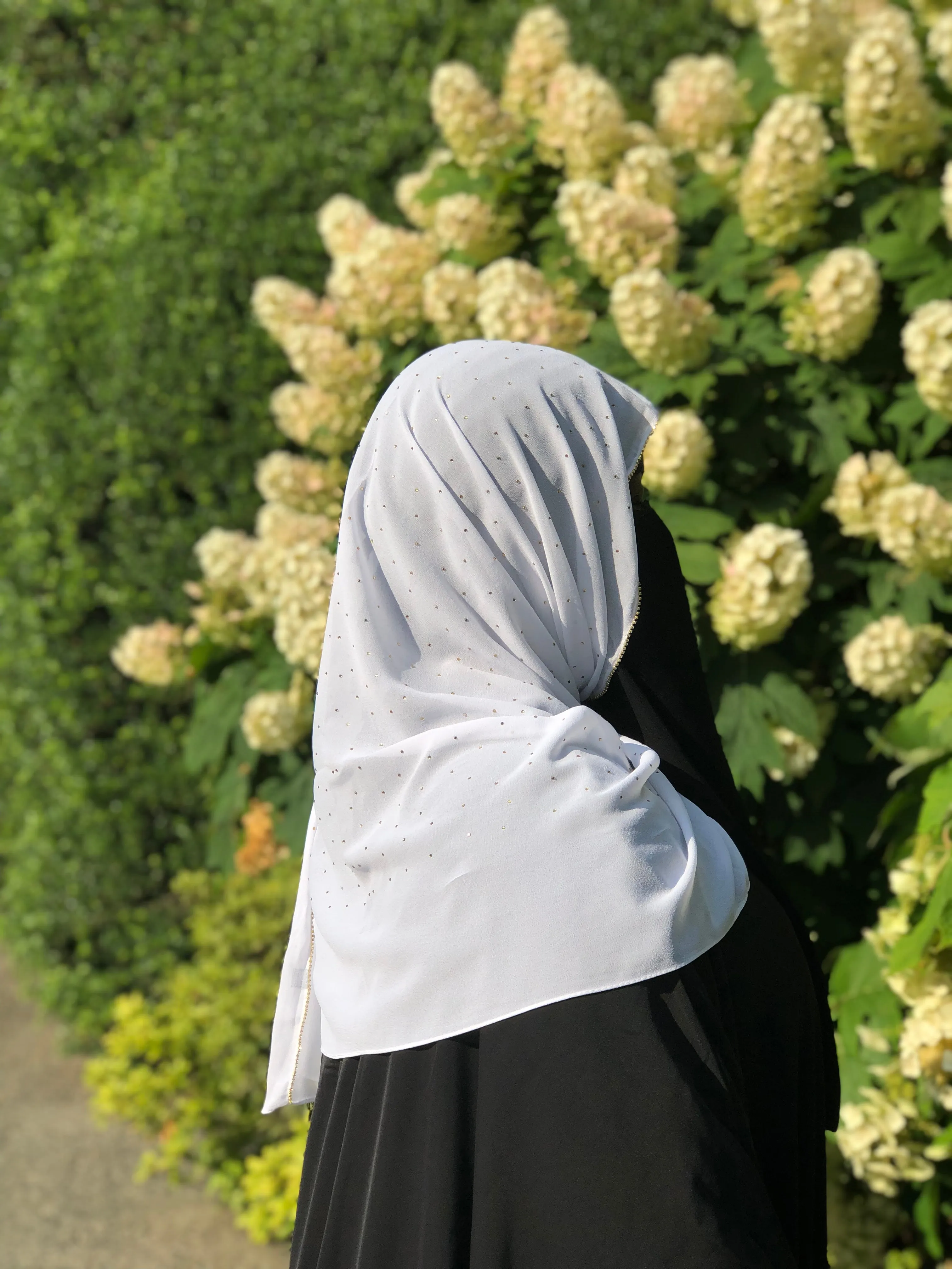 Chiffon with Rhinestone-White