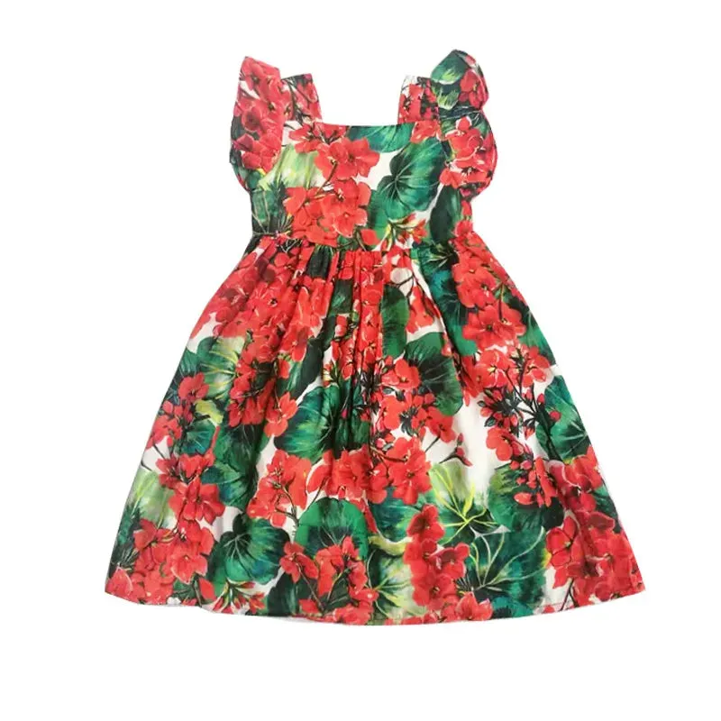 Children's Dress Summer Girls printing suspenders Dress European and American baby children clothing