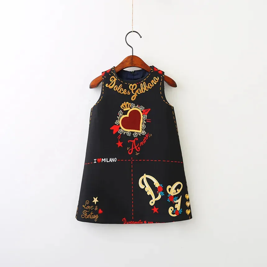 Children's Dress Summer Girls printing suspenders Dress European and American baby children clothing