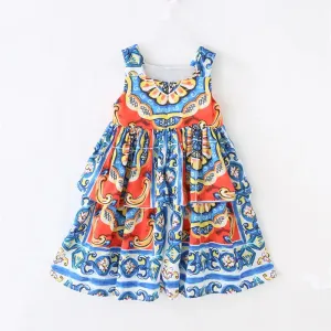 Children's Dress Summer Girls printing suspenders Dress European and American baby children clothing