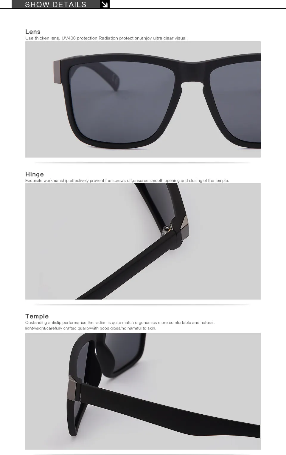 Classic Black Frame Polarized Sunglasses PL278