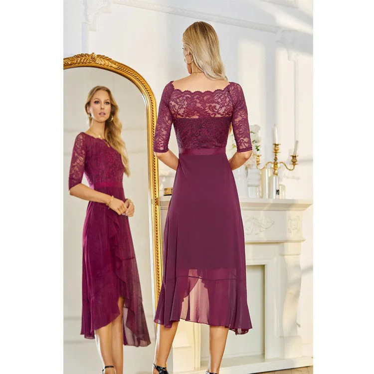 CREAMTOPMALL Russian 2025 trade women's dress irregular lace chiffon fungus edge long skirt light ripe sweet spicy classical skirt