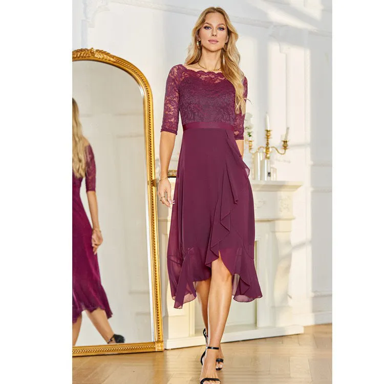 CREAMTOPMALL Russian 2025 trade women's dress irregular lace chiffon fungus edge long skirt light ripe sweet spicy classical skirt
