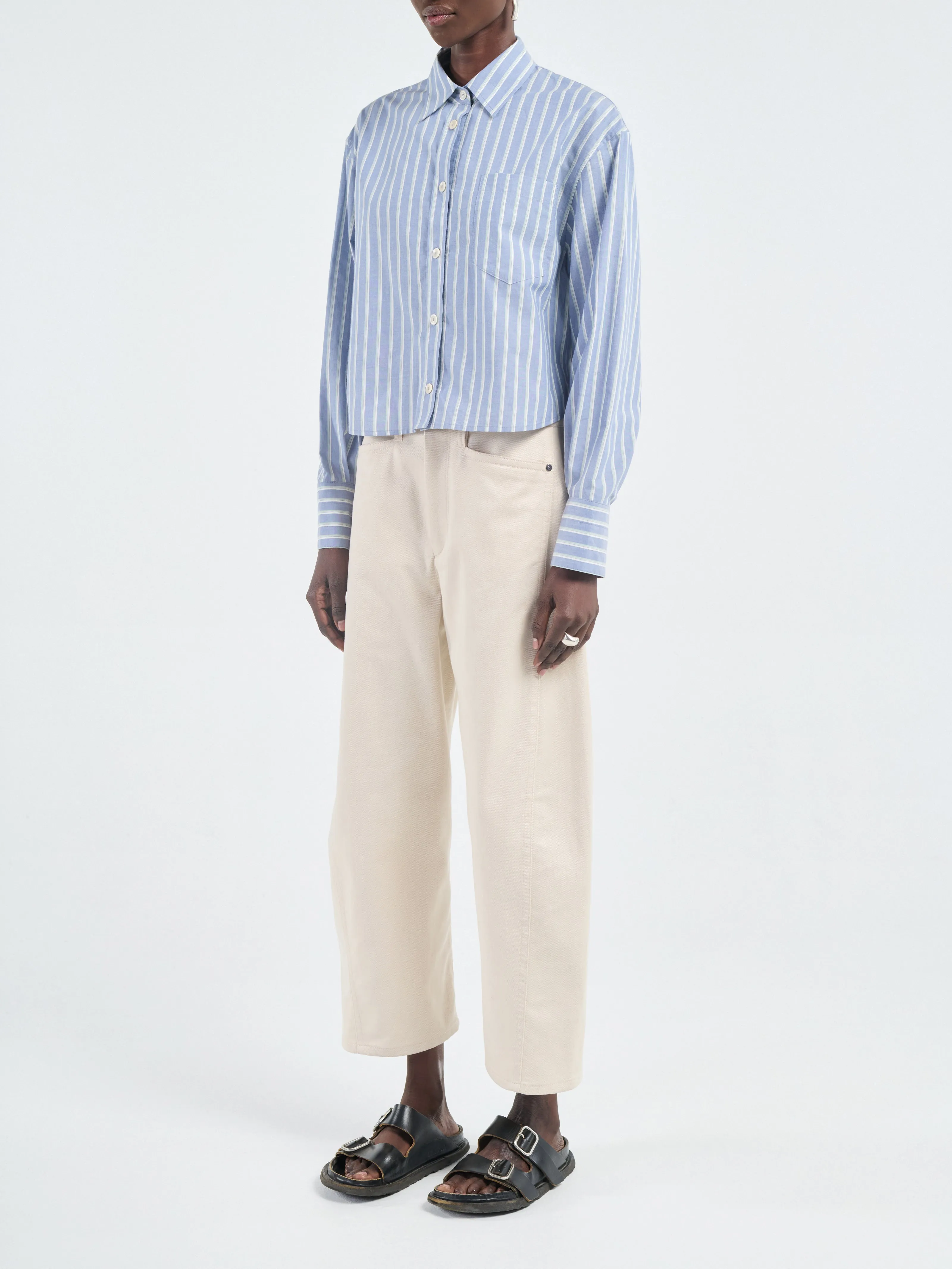 Cropped Oversized Shirt in Denim Mint Stripe