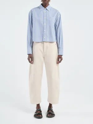 Cropped Oversized Shirt in Denim Mint Stripe
