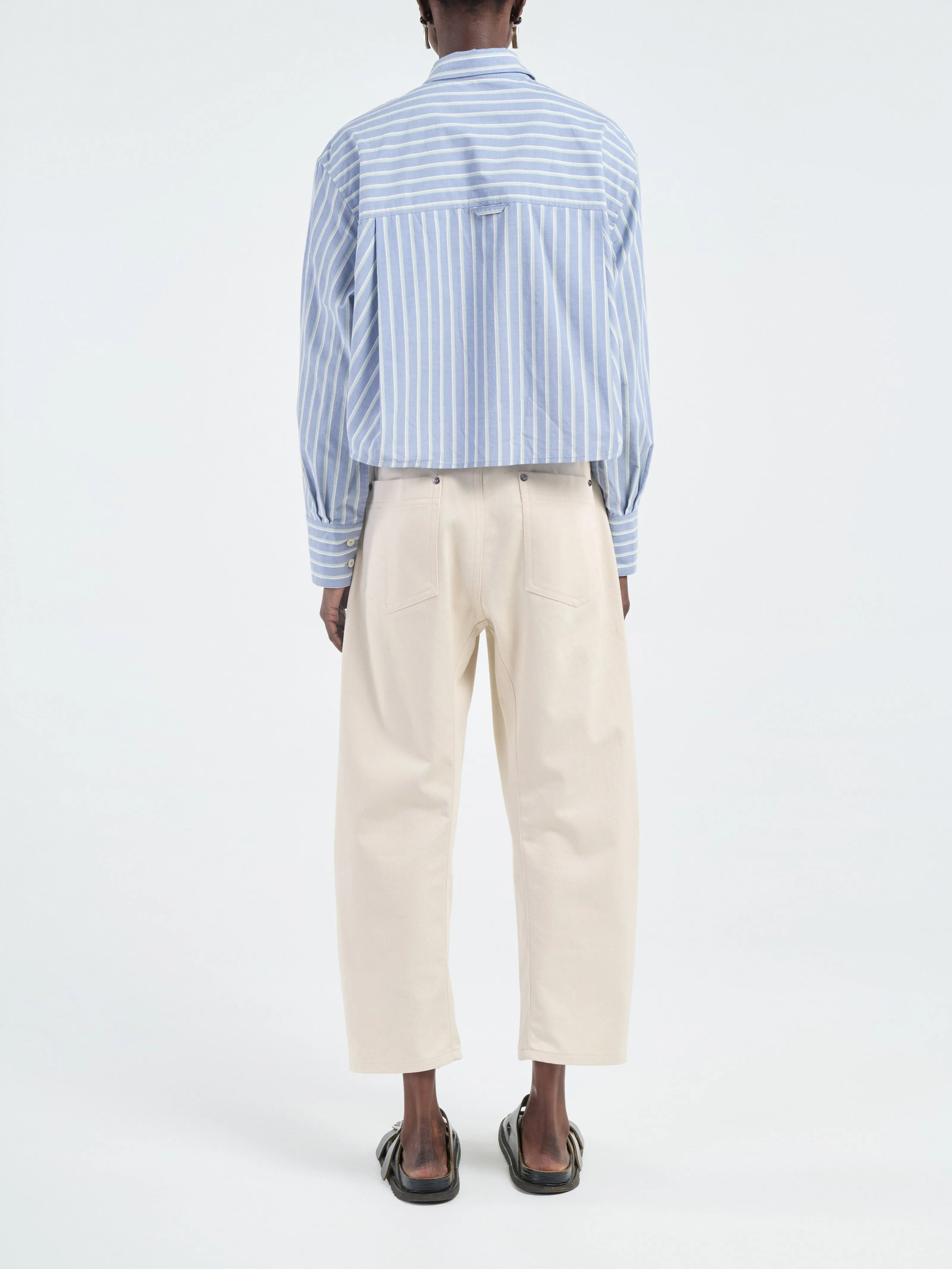 Cropped Oversized Shirt in Denim Mint Stripe