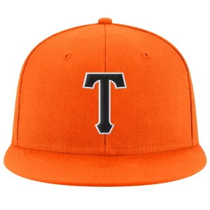 Custom Orange Black-White Stitched Adjustable Snapback Hat
