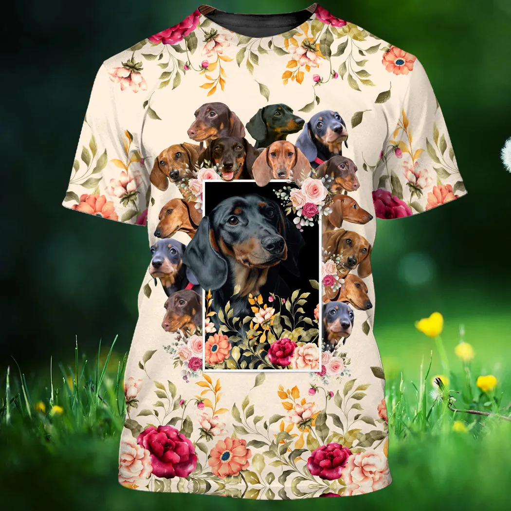 Dachshund And Flower 3D Full Print Shirts