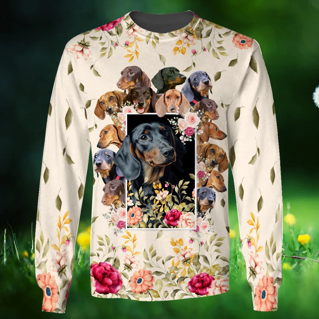 Dachshund And Flower 3D Full Print Shirts