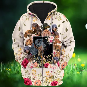 Dachshund And Flower 3D Full Print Shirts