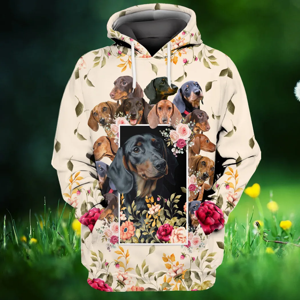 Dachshund And Flower 3D Full Print Shirts