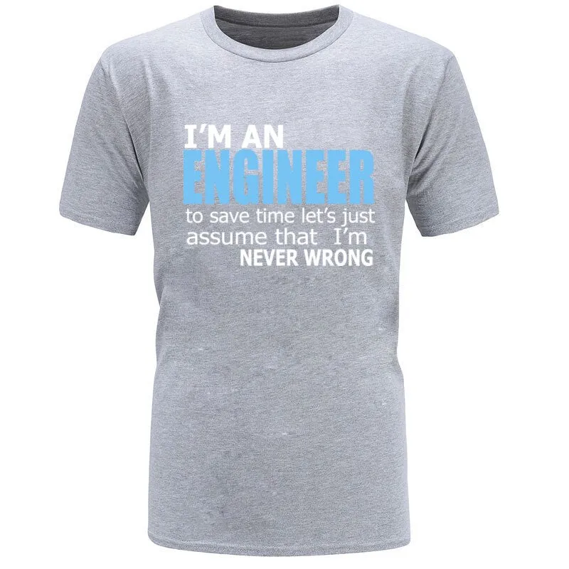 Engineer Saying Men&#39;s Prevalent Tops Shirt Word Letter Headline Crew Neck Cotton Top T-shirt Standard Short Sleeve T-Shirt Black