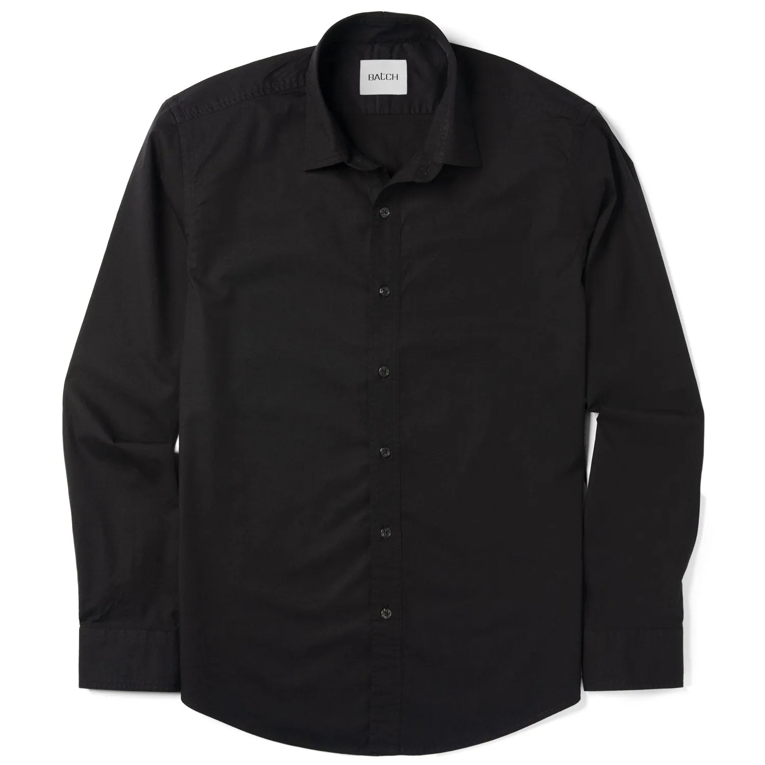 Essential Spread Collar Casual Shirt - Jet Black Stretch Cotton Poplin