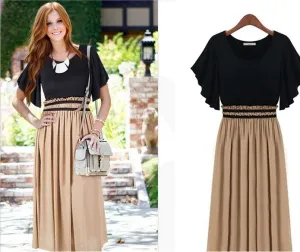 European and American plus Size Dress Summer New Women's Clothing Tight Waist Slimming Chiffon Dress Long Dress Women's Summer