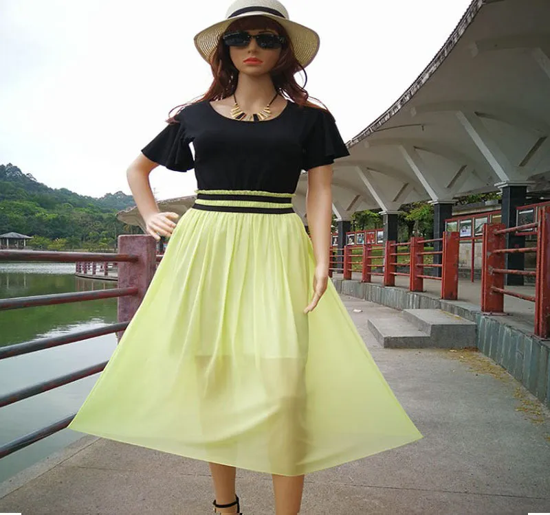 European and American plus Size Dress Summer New Women's Clothing Tight Waist Slimming Chiffon Dress Long Dress Women's Summer