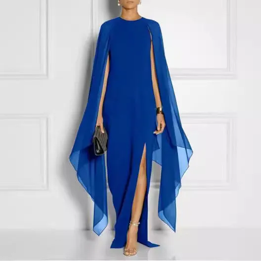 European and American Spring and Summer New Dress Wish  Hot Trade Hot Sale Chiffon Sleevelessd Tippet Evening Long Dress