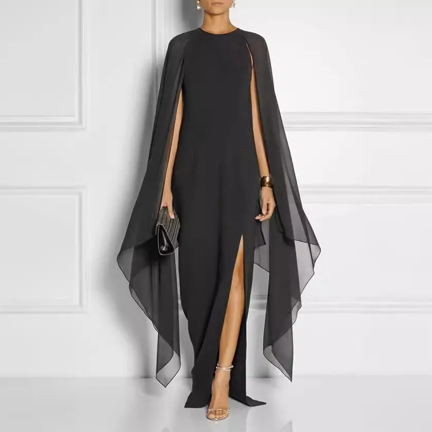 European and American Spring and Summer New Dress Wish  Hot Trade Hot Sale Chiffon Sleevelessd Tippet Evening Long Dress