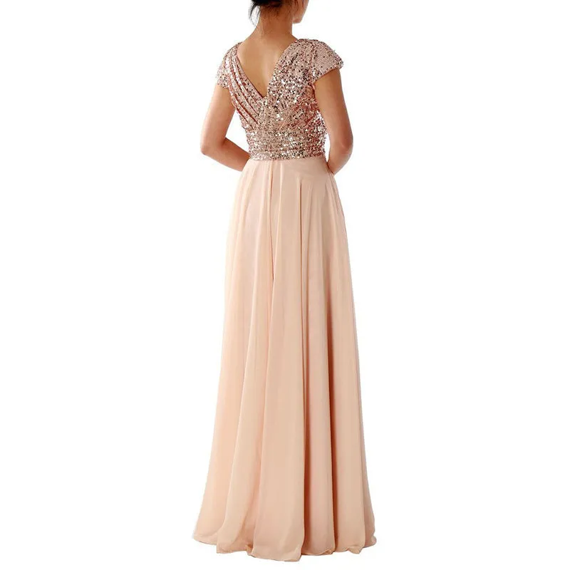 FLOWERSVERSE  spring and summer new Popular trade dress wish  V-neck chiffon splicing evening dress New women's clothing