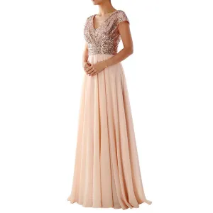 FLOWERSVERSE  spring and summer new Popular trade dress wish  V-neck chiffon splicing evening dress New women's clothing