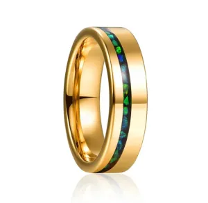 Green Opal Inlay Yellow Gold Tungsten Carbide Men's Ring