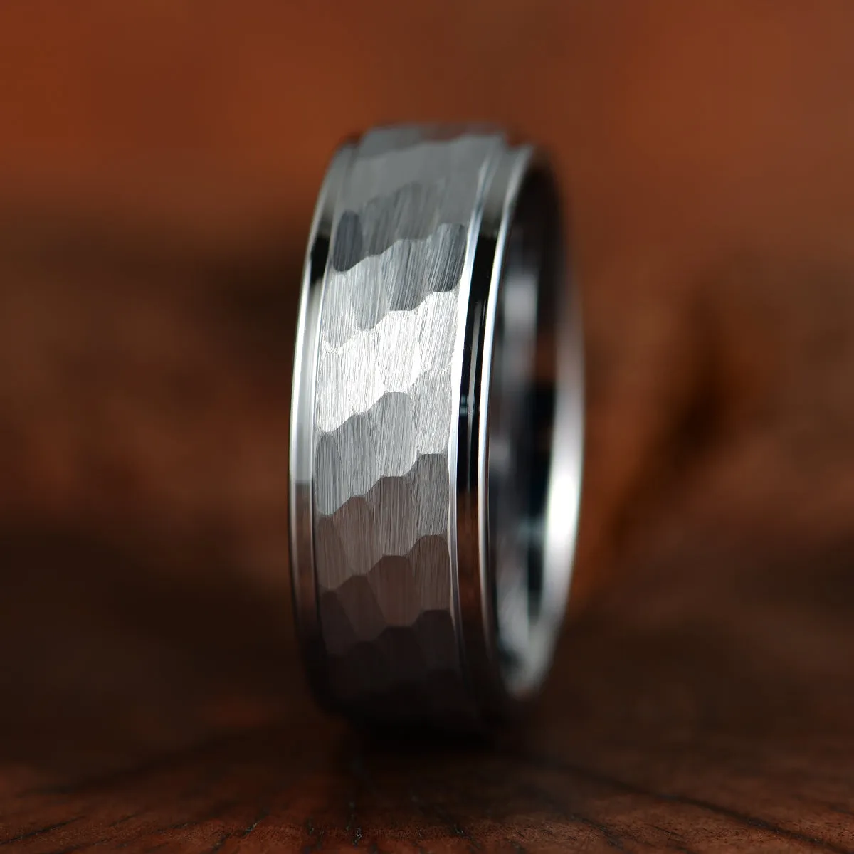 Hammered White Tungsten Men's Wedding Band 8MM