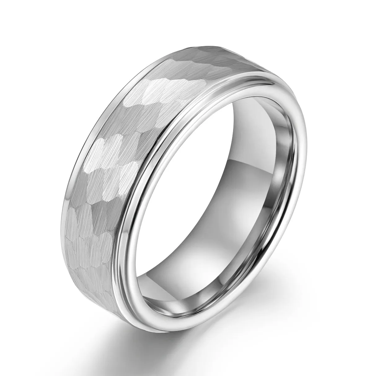 Hammered White Tungsten Men's Wedding Band 8MM